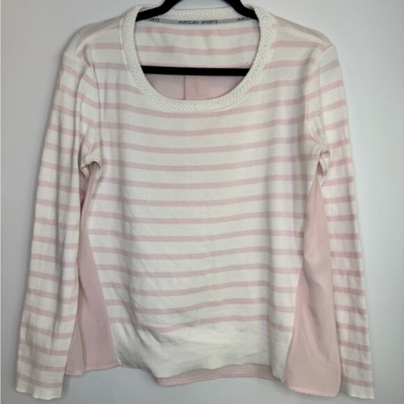 Marc Cain Pink White Striped mix media Women's Top - Picture 1 of 8
